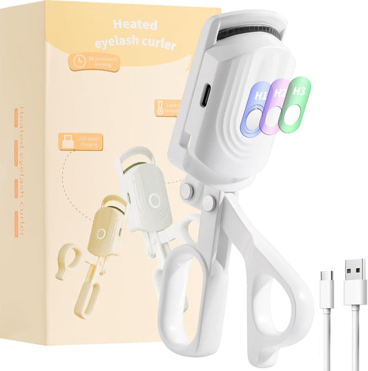 Heated Eyelash Curler Fast Heat up within 10S, 24 Hours Long Lasting Electric Eyelash Curler 3 Temperature Modes with USB Rechargeable Safe Lash Curler Quick Natural Curling Eye Lashes